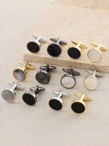 Fashionable Copper Material Shell Series Flat Men's Cufflinks, Personalized Business Minimalist Long Suit Decoration, Versatile Street Style Accessory - Shell Cufflinks - View 2