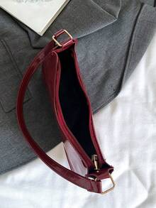 Women's Simple Solid Color Shoulder Bag, Casual Everyday Style, Fashionable Burgundy Color. , Burgundy Bag - 酒紅色 - 查看 5