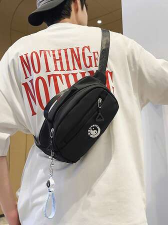 (Excluding Pendant Accessories)1pc Men's Nylon Chest Bag Shoulder Bag,Nylon Chest Bag With Adjustable Strap Scratch Resistant And Wear-Resistant Pouch For Passport Money ID Card Credit Card Lightweight For Commute/Commuting Casual Gift For Boyfriend