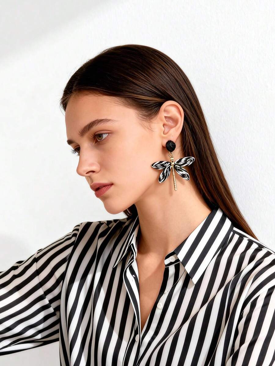 1 Pair Of Beach Vacation Style Dragonfly Black Earrings - Multicolor - View 1