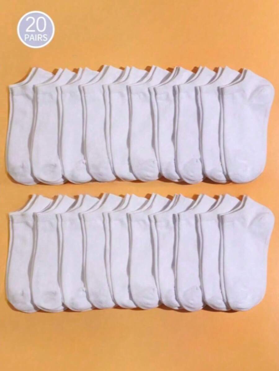 20 Pairs Women's Solid Color Ankle Socks - White - View 1