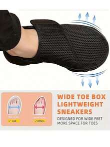 Giày lười đi bộ thường ngày cho nữ, đế dày mềm mại và thoải mái + Khóa dán thoáng khí, dễ dàng mang vào/tháo ra, phù hợp với bàn chân rộng - màu đen - Xem 2