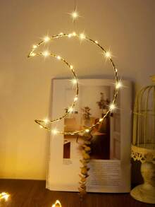1 Warm Light Moon Hugging Double Star Multi Style Iron Ring LED Decorative Light, Moon, Moon Hugging Star, Moon Hugging Double Star, Moon Hugging Candle Star, With Flashing Function Like A Sky Full Of Stars, Multiple Styles Suitable For Holiday Decoration, Bedrooms, Wedding Parties, Holiday Decoration Lights (Excluding Batteries) - 暖光 - 查看 11