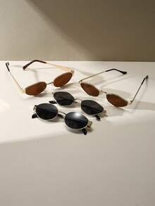 4副复古几何太阳镜套装，2副菱形镜框+2副椭圆形金属镜框，男女通用，UV400防护，适合夏季户外佩戴 - 彩色 - 查看 2