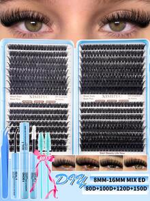 640/608pcs False Eyelashes Set, Includes Glue, Setting Liquid, Tweezers And Eyeshadow Brush. Large Capacity, Suitable For Beginners, Professionals And DIY Enthusiasts. - 彩色 - 查看 4