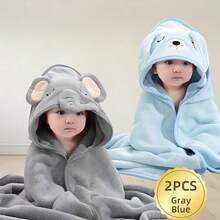 مجموعة روب حمام مع قبعة للأطفال 1 قطعة/2 قطعة، وشاح للأطفال بنمط حيواني مناسب للجنسين، مستلزمات حمام أطفال من الفليس المرجاني الناعم بتصميم كرتوني، مناسب لجميع الفصول - 80*80 سم - مشاهدة 16