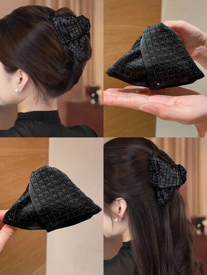 1pc Women's Fashionable Plaid Rhinestone Triangle Hair Clip, New Hair Claw For Bun Hairstyle, Stylish & Convenient For Party, Beach, Dress, Daily Wear, Suitable As Valentine's Day Gift, Carnival Season Women Claw Clips Fashion Hair Accessories Elegant Hair Clutch Casual Hair Jaw Clip