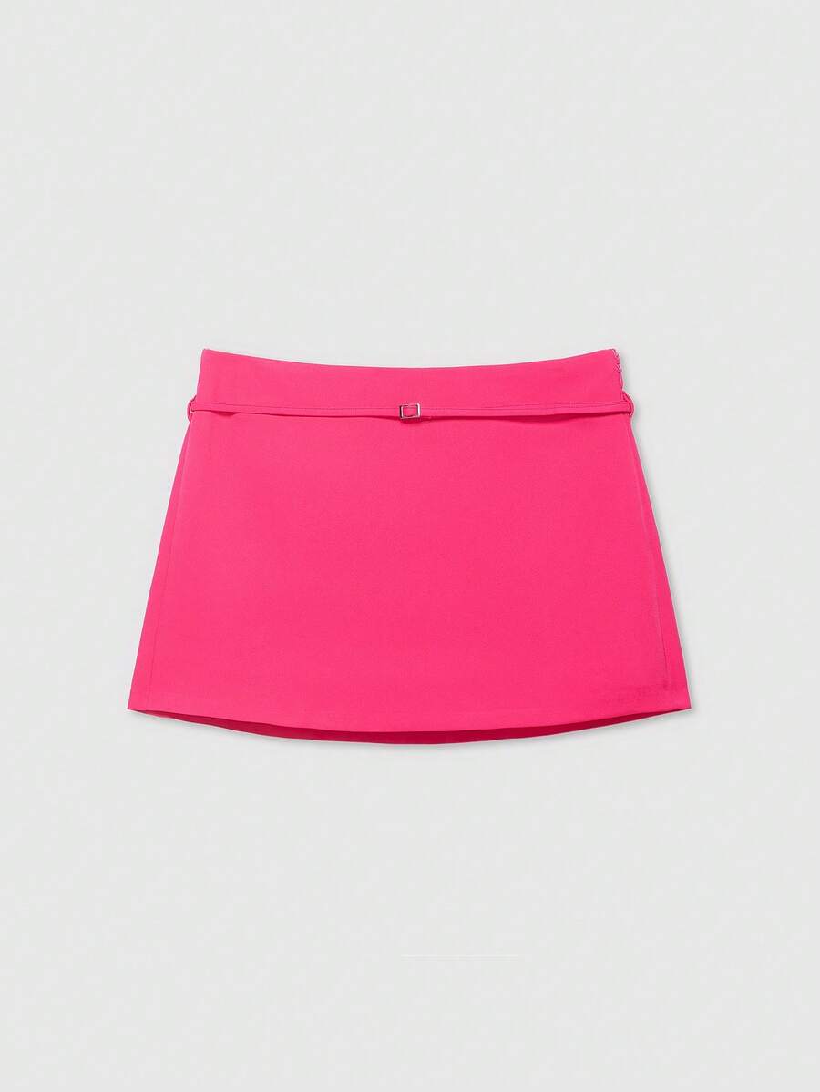 Women's Solid Color Zipper Waist Belt Skorts Summer - Hot Pink - View 1