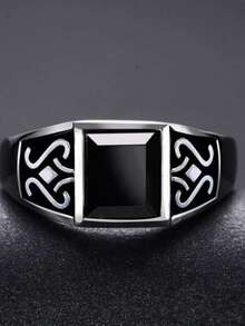 1pc Mysterious Totem Ring, Minimalist Faux Black Obsidian Ring, Fashionable Versatile High-End Open Ring - H631 - View 8