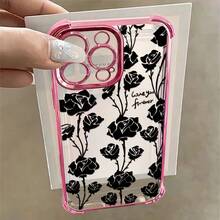 1pcs Black Rose Love Forever Phone Case Compatible with Apple Phone17 16 15 14 13 12 11 ProMax Antidrop Phone Case Camera Protection Phone Case Vintage Light Luxury Style Elegant Stunning Can Be Given To A Lover Can Be Given To Friends - Rosa - Ver 3