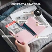 - Soporte para pasaporte con ranura para Airtag, piel de napa de alta calidad, bloqueo RFID Airtag portafolios para pasaporte, Rosa napa, 5.9" x 4.2" x 0.78", Soporte para pasaporte,36987835 - Blanco - Ver 5