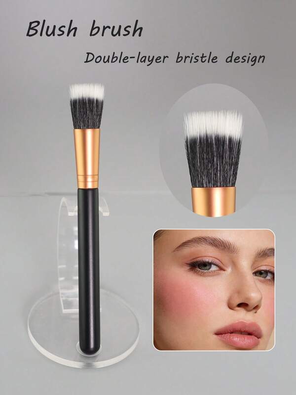 Soft Fiber Blush Brush / Highlighter Brush, Dual-Layer Design + Lightweight Diffused Application, Natural Transition Without Clumping, Beginner-Friendly