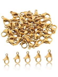 50pcs 10mm-15mm Stainless Steel Lobster Clasps, Gold Plated Lobster Claw Hooks, Rings, For DIY Necklace & Bracelet Making - Lobster Stew - View 1