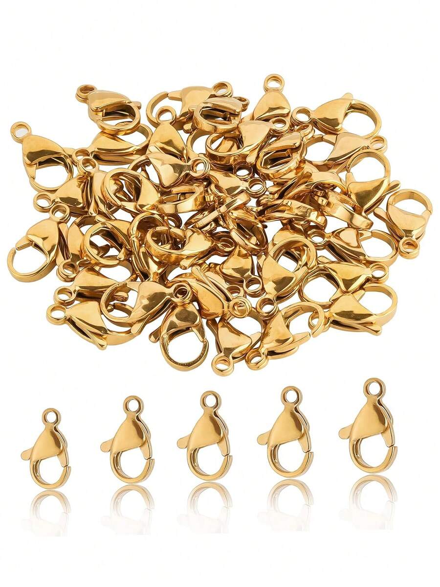 50pcs 10mm-15mm Stainless Steel Lobster Clasps, Gold Plated Lobster Claw Hooks, Rings, For DIY Necklace & Bracelet Making - Lobster Stew - View 1