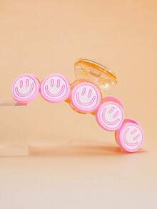 1pc Colorful Smiling Face Hair Claw Clip, Suitable For Girls, Dopamine Colorful Hair Claw, Daily Wear - Multicolor - View 3