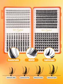 400pcs D-Curl Fluffy False Eyelashes Set, High Volume Artificial Lashes Kit, DIY A/B/C/D 10-16mm Lashes, Suitable For Beginners, Daily DIY Makeup, Lightweight & Reusable, Suitable For Travel & Occasions, Cluster Lashes, Individual Lashes, False Eyelashes, Artificial Lashes - Màu Cam cháy - Xem 2