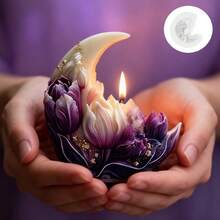 1个情人节浪漫新月花卉艺术硅胶蜡烛模具 - 耐热易清洗，树脂/蜡/肥皂工艺模具，DIY蜡烛制作模具，家居装饰，婚礼点缀，派对礼品，3D新月造型，精细花卉雕刻，是手工爱好者、艺术装饰爱好者的理想之选，优雅的节日礼物，营造浪漫情侣氛围。 - 白色 - 查看 1