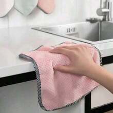 20pcs/Pack Hanging Dish Cloths, Coral Fleece Material Kitchen Cleaning Rags, Random Color, Non-Stick Oil Absorbent Double-Sided Thickened Dishcloths, Kitchen Cleaning Supplies