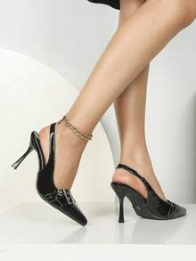 女士黑色尖头套脚派对时尚简约舒适尖头细高跟鞋，百搭休闲高跟鞋 - 黑色 - 查看 5