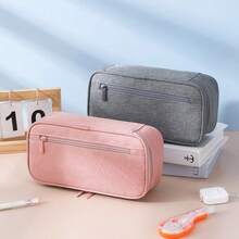 Pencil Case Pen Bag, Two Layers Big Capacity Pencil Pouch Pen Organizer Durable Stationery Holder For Marker Organization School Supplies Office Storage Desk Organizing Multi Functional Pencil Case-Black,Pink,Grey - Multicolor - View 2