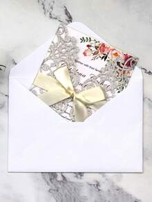 40 piezas/10 sets Invitaciones de boda con forma de rosa hueca dorada con brillo, con sobres y tarjetas de respuesta, adecuadas para bodas, despedidas de soltera, fiestas de compromiso, banquetes, tamaño de invitación 5*7 pulgadas, incluye cinta de satén anudada previamente - Multicolor - Ver 10