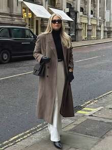 Women's Long Collar Soft Minimalist Style Loose Long Coat, Autumn/Winter