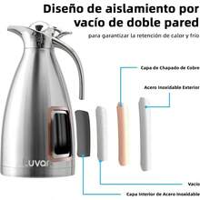 Luvan Cafetera Térmica 2 L Jarra Térmica para Café de Acero Inoxidable Tetera y Termo para Agua Caliente con Cepillo Doble Pared de Vacío Mantiene Caliente/Conserva Frío hasta 12 Horas - Plata - Ver 4