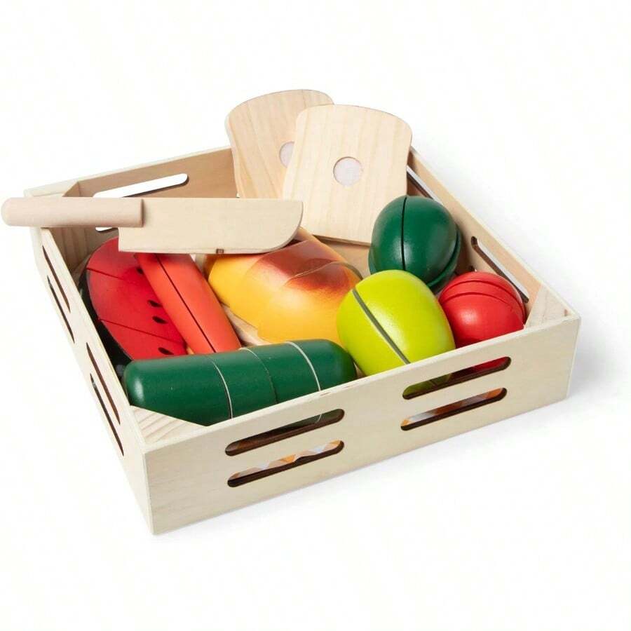 and Doug Alimentos de Juguete para Cortar con Pestañas Autoadhesivas Juguete de Madera Juego de Imitación 29 Piezas - como en la foto - Ver 1