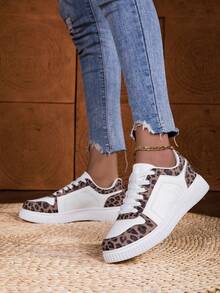女士轻便系带低帮运动鞋 - 豹纹点缀休闲鞋，简约设计，适合跑步、步行和日常穿着，四季皆宜，时尚百搭的学生运动鞋 - 滑板鞋 - 训练鞋 - 棕色 - 查看 5