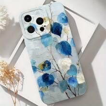 2026 nueva funda de teléfono esmerilada, funda de teléfono con estampado de hojas azules y flores blancas para  17 15 Pro Max  17 14 Pro  17 13  17 12  Galaxy S23 S22 S21 S20 protector de teléfono funda de pareja regalo para novio novia día de San Valentín regalo de cumpleaños - Blanco antiguo - Ver 6