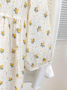 YUXIN 女士浪漫碎花衬衫 | 纹理V领灯笼袖衬衫 | 多色可选 | 宽松版型，适合夏季、春季和假期休闲/街头/办公穿着 - 綠色 - 查看 9