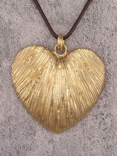 1件简约金色条纹心形合金吊坠项链，时尚日常项链，配蜡绳，适合女孩、女士、女友，情人节/生日礼物