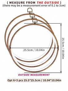 3pcs DIY Handmade Round Brown Vintage Palace Style Faux Wood Grain Cross Stitch Hoops, Embroidery Frames, Tufting Hoops, Dreamcatcher Wind Chime Hanging Rings, 7 Sizes Available, Made Of High-Quality ABS And PVC Materials With Metal Hooks For Hanging, Can Be Used As Phone Charms, Keychains, Bag/Clothing Decorations, Desk/Bedside Ornaments, Car Accessories - Brown - View 11