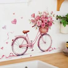 1pc Spring Cycling Wall Sticker - Pink Rose Basket & Floral Path, Self-Adhesive Wallpaper, Creates Cozy Living Room Ambiance; Valentine's Day Home Decor - Sweet Pink Rose Bicycle, Removable & Applicable For Bedroom & Entryway; Romantic Pastoral Wall Sticker - Vintage Bicycle & Blooming Roses, Easy DIY Wall Sticker Set, Ideal Gift For Couples & Housewarming - Multicolor - View 4