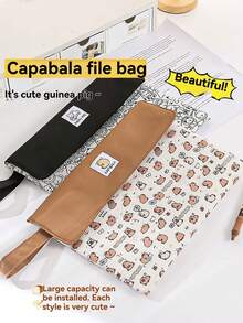1 Piece, 2025 New Capybara File Bag, Student Cartoon Pen Bag, High-Value Storage Bag, Large-Capacity Stationery Bag, Zipper Test Paper Storage Bag, - Multicolor - View 8