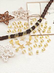 45pcs Star & Moon Metallic Hair Accessories Set, Suitable For Braids, Scrunchies, Dreadlocks, For Women & Girls To Wear On Parties And Festivals, Claw Clips, Hair Slide, Hair Barrettes, Head Accesssories - Gold - View 5