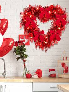 6pcs-Valentine's Day Wreath With Bows - Heart-Shaped Wreath For Front Door Valentine's Decor Heart Foil Ribbon Wreath With 5 Bows For Weddings, Proposals, And Engagement Parties. Suitable For Front Doors. Lightweight Plastic Wall Hanging Decoration. Romantic Wedding And Party Decor. Reusable And Easy To Hang. Elegant Holiday Decoration. (Classic Style) - Red - View 7