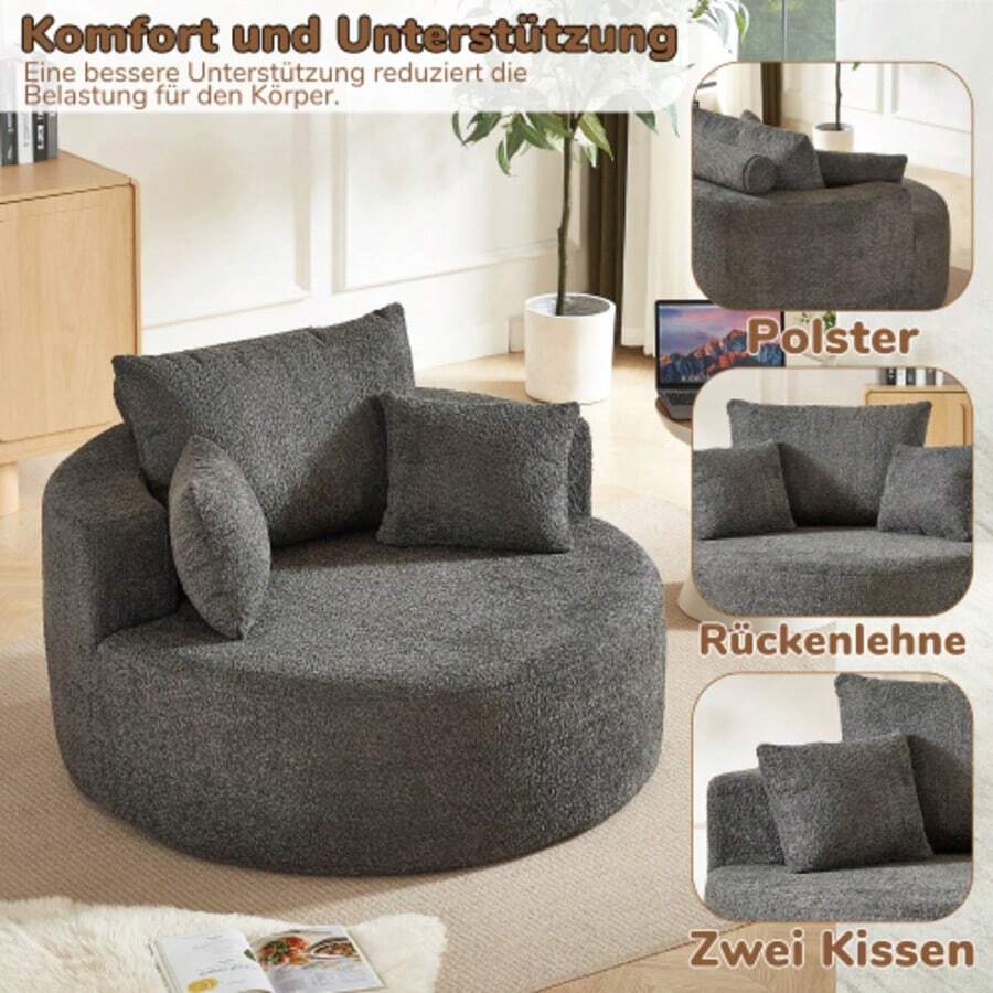 Chenille Foam Armchair, No Assembly Required, Fluffy Modern Sleeper Chair For Living Room, Bedroom, Lounge And Showroom - Grey - View 1