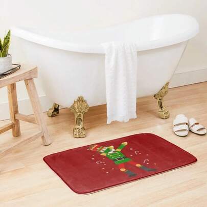 Alfombra de baño, cocina y piso de inodoro con diseño de Cascanueces haciendo el "dab" y bastones de caramelo navideños, un regalo divertido de Navidad