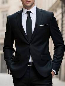 男士欧式正式黑色西装外套，适合伴郎、新郎、婚礼、商务及正式场合穿着，是一款西装大衣。 - 黑色 - 查看 5