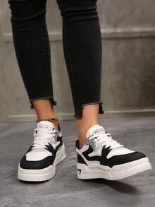 2026春季新款黑白撞色学生滑板鞋，时尚百搭休闲运动鞋，青少年ins风 - 黑與白 - 查看 6