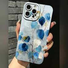 2026 nueva funda de teléfono esmerilada, funda de teléfono con estampado de hojas azules y flores blancas para  17 15 Pro Max  17 14 Pro  17 13  17 12  Galaxy S23 S22 S21 S20 protector de teléfono funda de pareja regalo para novio novia día de San Valentín regalo de cumpleaños - Blanco antiguo - Ver 1