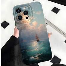 2026 nueva funda de teléfono esmerilada, funda de teléfono diseño de barco pirata océano atardecer para iPhone 17 14 13 12 11 Pro Max y funda de protección para teléfono  Galaxy S23 S22 S21 S20, regalo de funda de pareja para novio novia, regalo de vacaciones - Negro - Ver 3