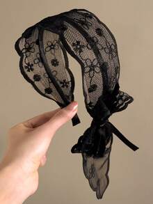 2件装 女士印花网纱蕾丝蝴蝶结发箍，波西米亚风，发饰，适合日常佩戴、拍照、女士配饰、礼物，发带头饰发箍 - 乾枯玫瑰色 - 查看 11