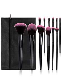 12件/13件/17件畅销化妆刷套装，多功能面部化妆刷和高回弹化妆海绵，便携式拉链收纳袋 - 黑色 - 查看 3