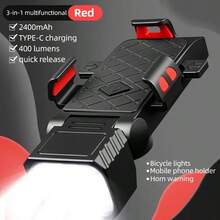 Đèn pha xe đạp 3 trong 1 sạc điện tích hợp còi và giá đỡ điện thoại, đèn an toàn xe đạp đa chức năng, lý tưởng cho việc đi xe ban đêm, phù hợp cho cả nam và nữ. - Nhiều màu - Xem 12