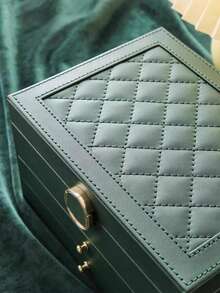 1 pieza Caja de joyería de cuero PU con múltiples capas en forma de rombo, caja de almacenamiento de joyas de gran capacidad y lujo, caja de joyas con cerradura, caja de joyas antioxidante, estante de exhibición de 2 niveles, caja de exhibición de joyas, caja de joyas de gran capacidad de 3 capas, caja de joyas de cuero PU multifuncional, caja de relojes con cerradura, caja de almacenamiento de joyas portátil - Multicolor - Ver 10