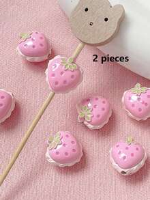 2 Pieces [Strawberry Story] Hand Drawn 3D Double-Sided Strawberry Beads DIY Handmade Bracelet Necklace Bead Material - Multicolor - View 9