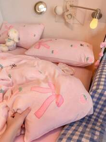 1pc Milk Velvet Single Duvet Cover New Thickened Warm And Comfortable Coral Velvet Autumn And Winter Quilt Cover Bedding - Pink - View 10