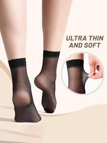 20 de perechi de șosete scurte transparente pentru femei, negre și culoarea pielii, șosete ușoare de primăvară/vară, șosete scurte casual transparente (fără carton) - Bej - Vizualizare 3